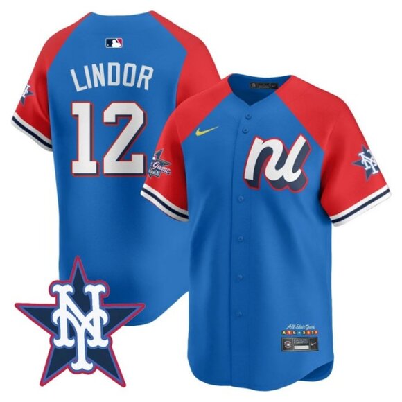 Mens Youths Kids Womens Francisco Lindor Blue Red 2025 All Star Jersey Stitched